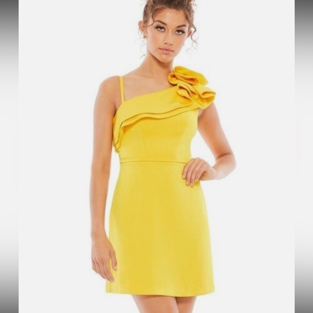 Mac Duggal Elegant Yellow One-Shoulder Dress - Lemon